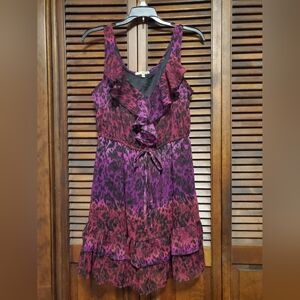 BeBop Cheetah Leopard Print Pink Purple Dress Ruffles Large